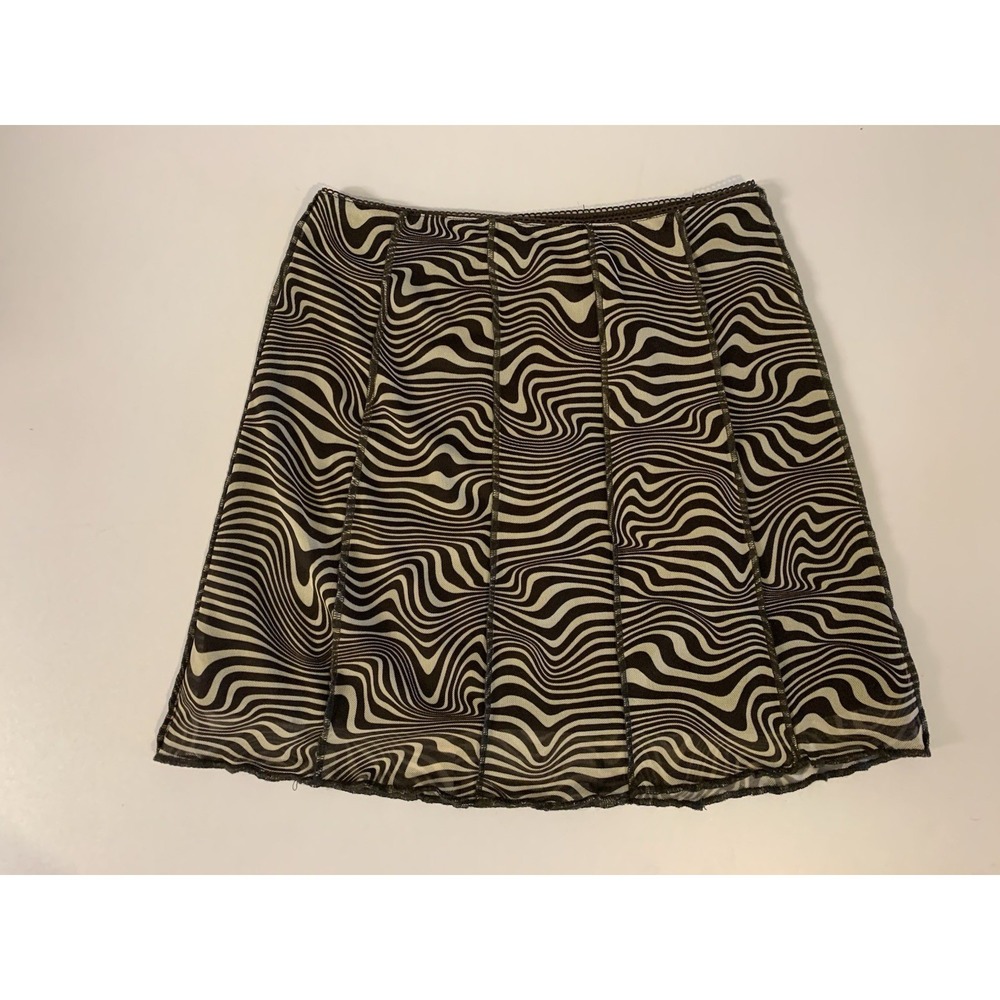 H&M Mesh Mini Skirt XS Brown Wavy Abstract Zebra Print Cyber Grunge Y2K Festival
